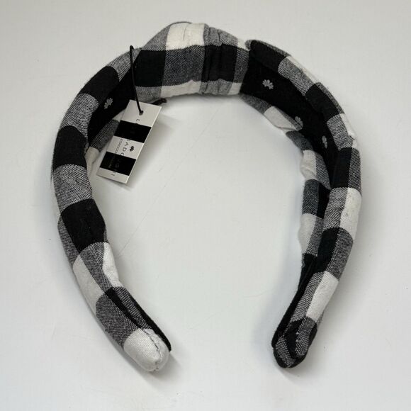 Lele Sadoughi Buffalo Check Knotted Headband In Black & White New - Picture 3 of 6